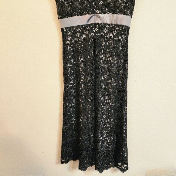 TADASHI SHOJI COLLECTION Black Lace Gray Lined Evening Dress Women 10 Stunning - Picture 9 of 12